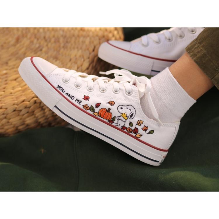 Custom Embroidered Converse Snoopy Dog and Woodstock Peanuts