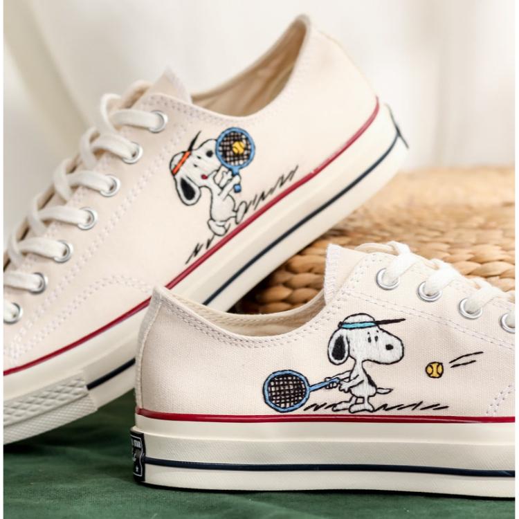 Custom Snoopy Embroidered Converse Low Tops, Heartstopper