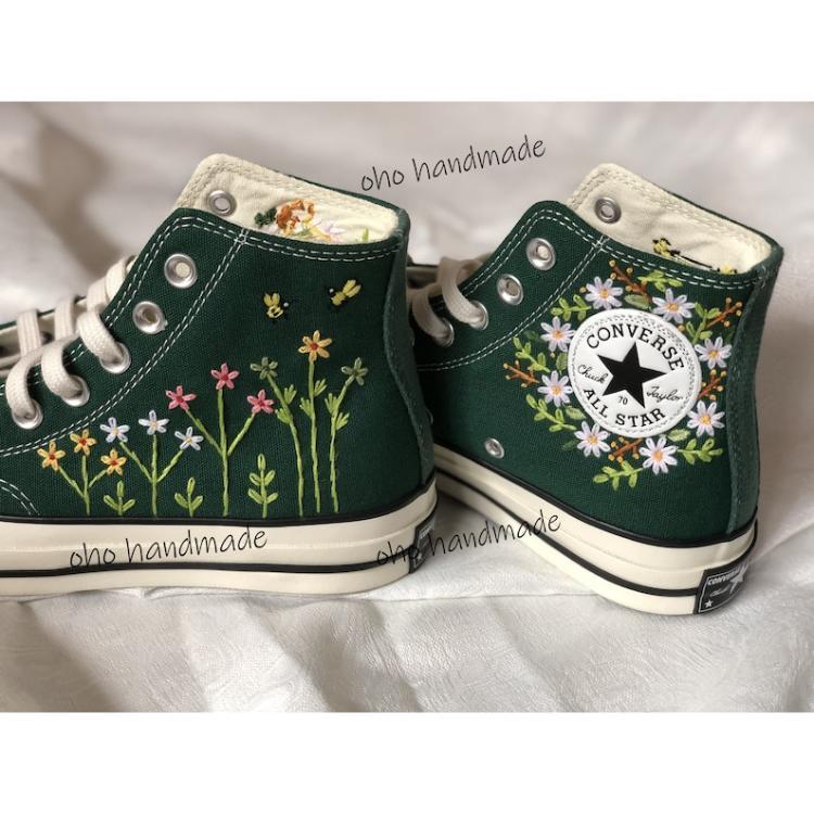 Flower Converse Handmade, Wedding Sneakers, Custom Embroidery Shoes