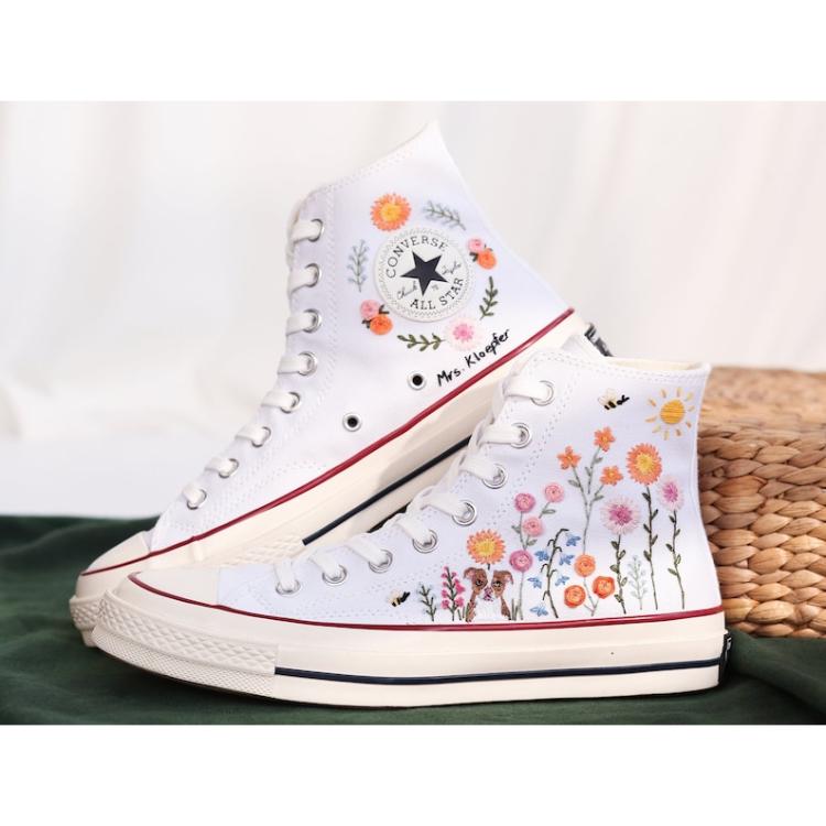 Embroidered Converse Sunflower Garden, Flower, Dog, Rose,Bee