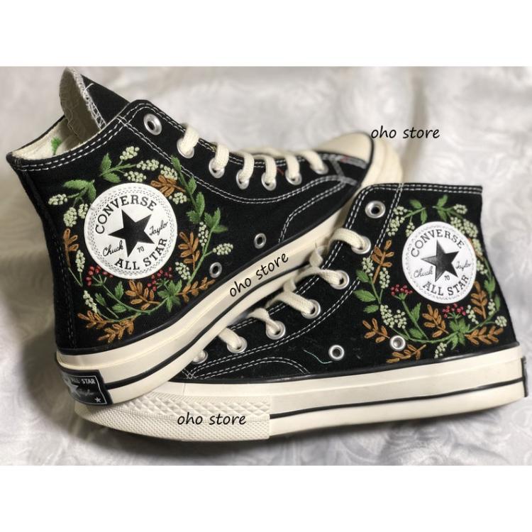 Flower Converse Handmade, Wedding Sneakers, Custom Embroidery Shoes