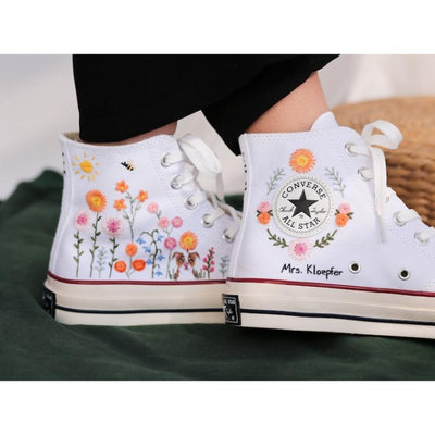 Embroidered Converse Sunflower Garden, Flower, Dog, Rose,Bee