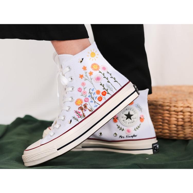 Embroidered Converse Sunflower Garden, Flower, Dog, Rose,Bee