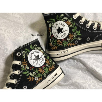 Flower Converse Handmade, Wedding Sneakers, Custom Embroidery Shoes