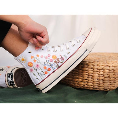 Embroidered Converse Sunflower Garden, Flower, Dog, Rose,Bee