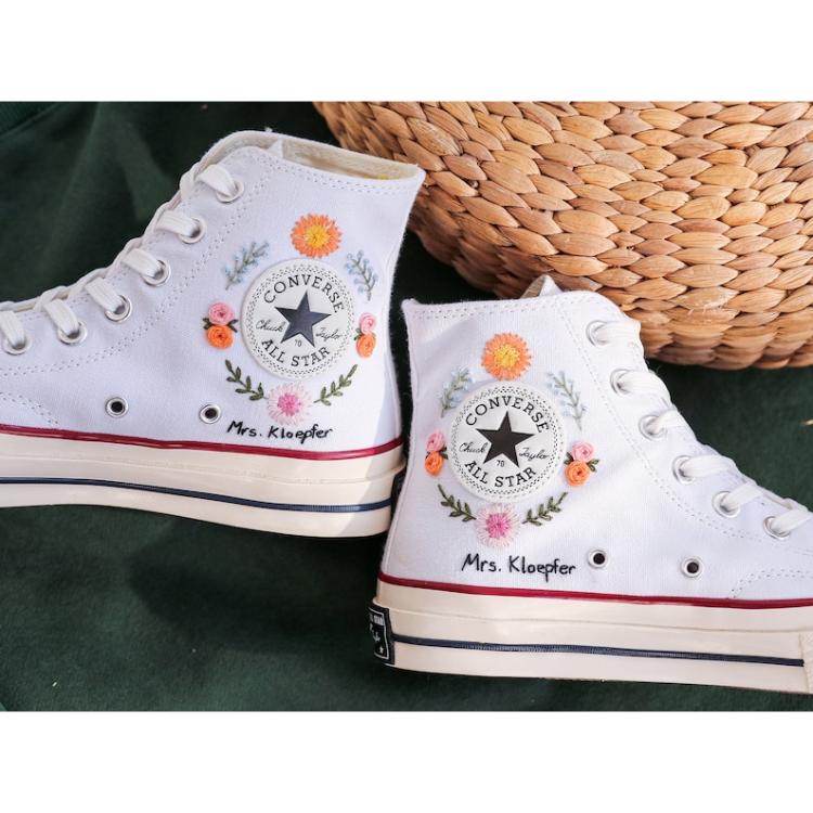 Embroidered Converse Sunflower Garden, Flower, Dog, Rose,Bee