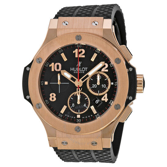 HL Big Bang Rose Gold Black Dial Black Rubber Mens Watch 44mm