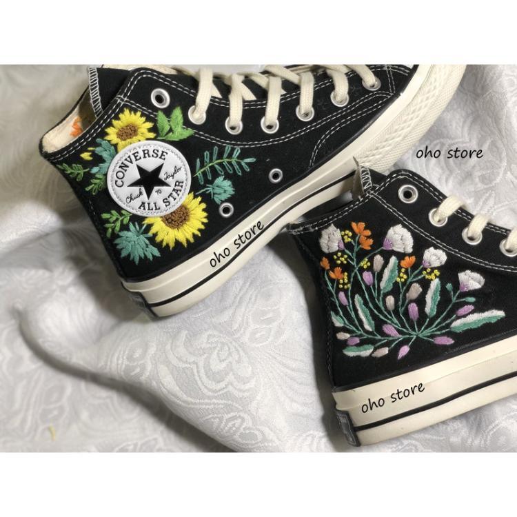 Flower Converse Handmade, Wedding Sneakers, Custom Embroidery Shoes