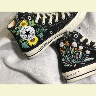 Flower Converse Handmade, Wedding Sneakers, Custom Embroidery Shoes