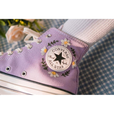 Embroidered Converse Flower, Sneakers Beautiful White Chrysanthemum