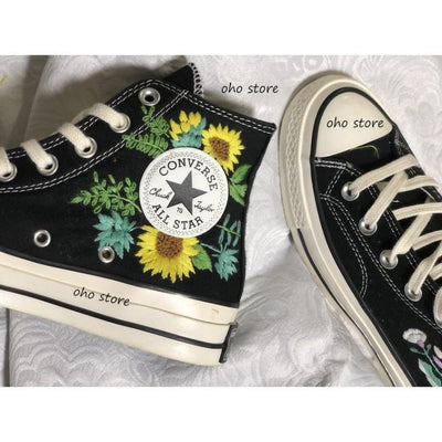 Flower Converse Handmade, Wedding Sneakers, Custom Embroidery Shoes