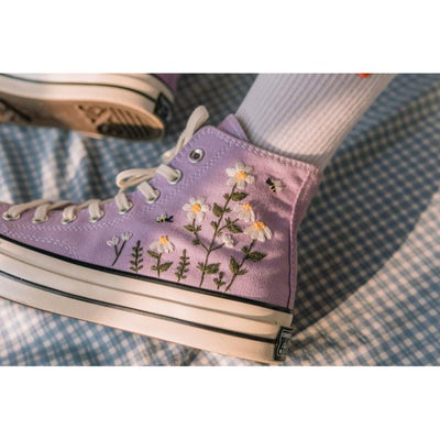 Embroidered Converse Flower, Sneakers Beautiful White Chrysanthemum