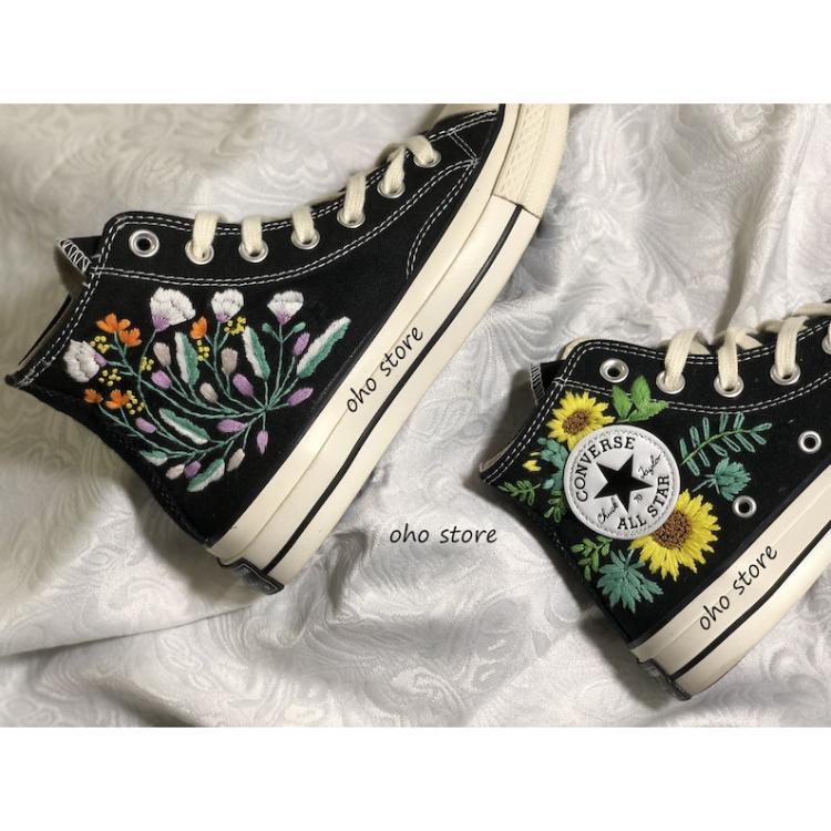 Flower Converse Handmade, Wedding Sneakers, Custom Embroidery Shoes