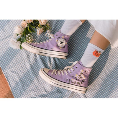 Embroidered Converse Flower, Sneakers Beautiful White Chrysanthemum