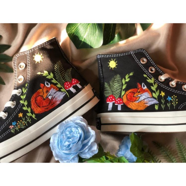 Flower Converse Handmade, Wedding Sneakers, Custom Embroidery Shoes