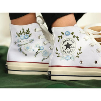 Converse Wedding Embroidered Blue Flowers, blue rose weddings