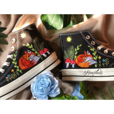 Flower Converse Handmade, Wedding Sneakers, Custom Embroidery Shoes