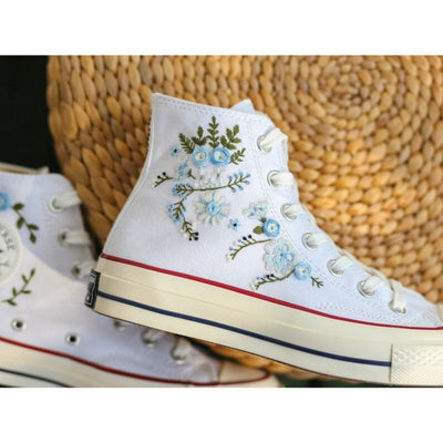 Converse Wedding Embroidered Blue Flowers, blue rose weddings