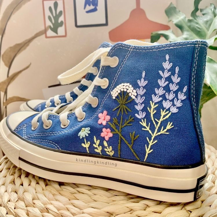 Converse Custom Lavender Flower,Embroidered  Gifts