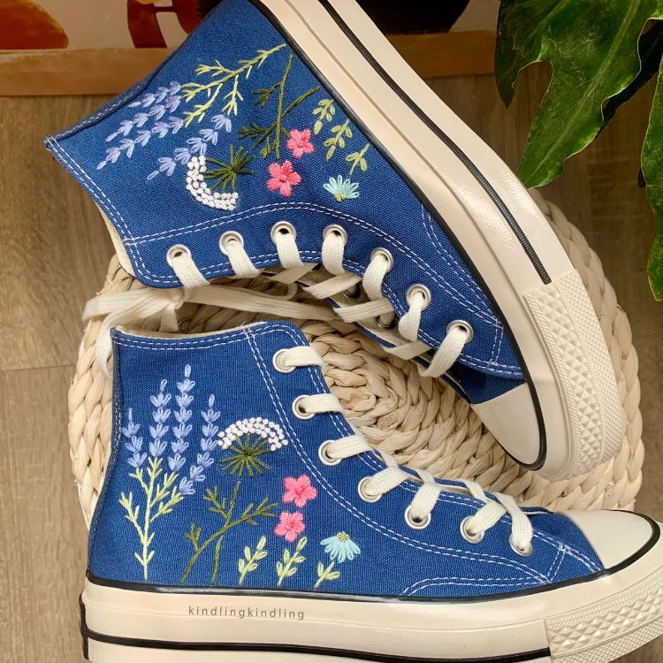 Converse Custom Lavender Flower,Embroidered  Gifts