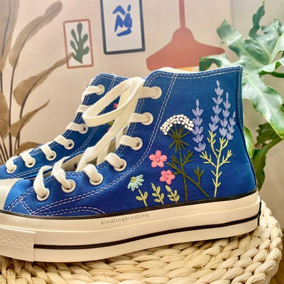 Converse Custom Lavender Flower,Embroidered  Gifts