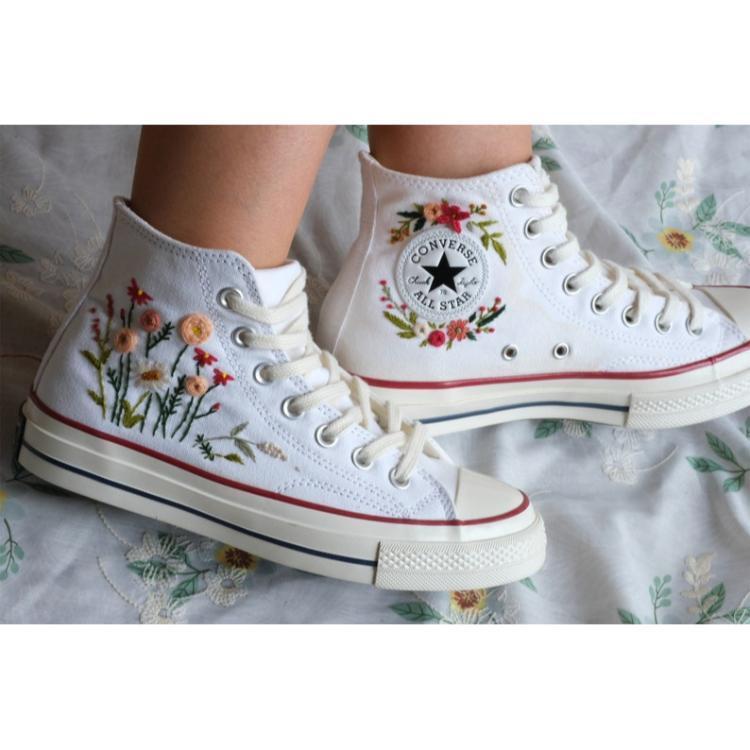 Converse embroidered shoes, Converse custom small flower