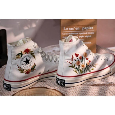 Converse embroidered shoes, Converse custom small flower