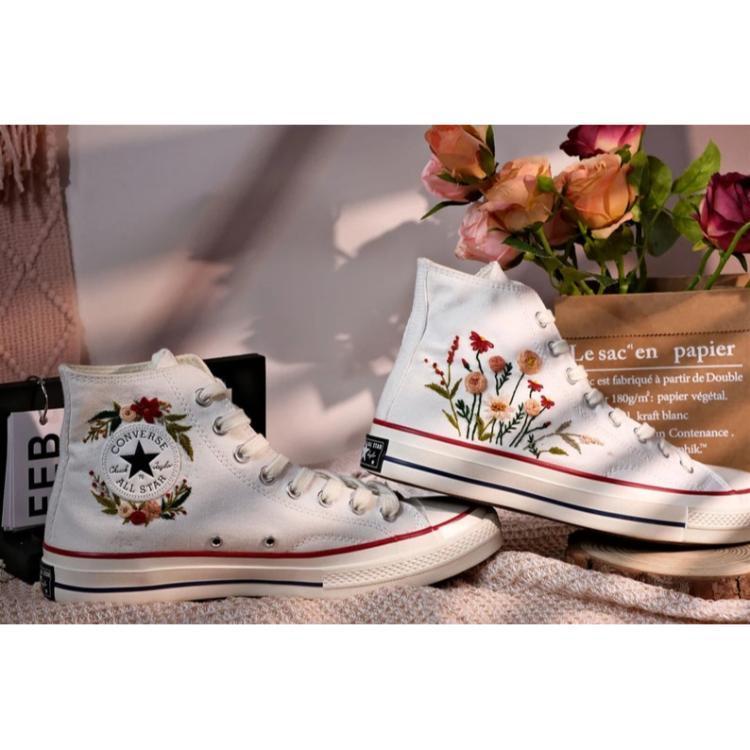 Converse embroidered shoes, Converse custom small flower