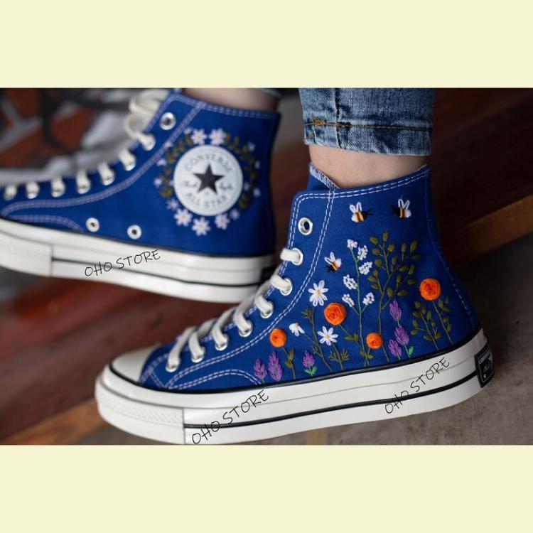 Flower Converse Handmade, Wedding Sneakers, Custom Embroidery Shoes