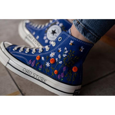 Flower Converse Handmade, Wedding Sneakers, Custom Embroidery Shoes