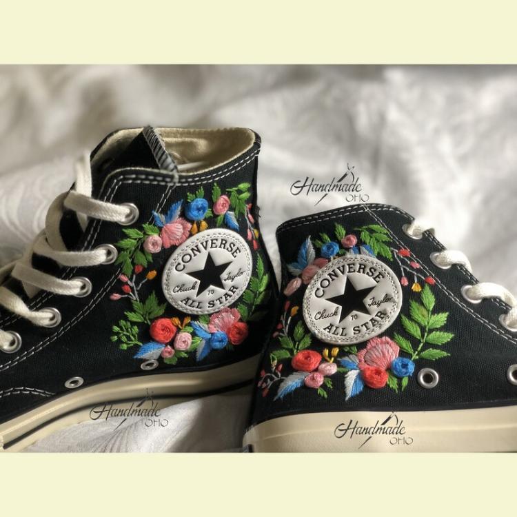 Flower Converse Handmade, Wedding Sneakers, Custom Embroidery Shoes