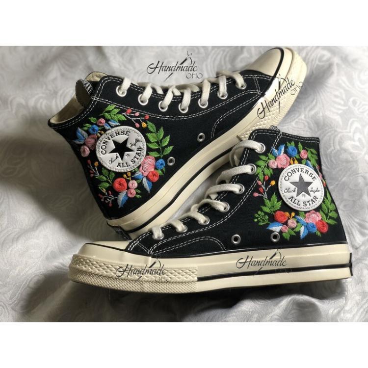 Flower Converse Handmade, Wedding Sneakers, Custom Embroidery Shoes