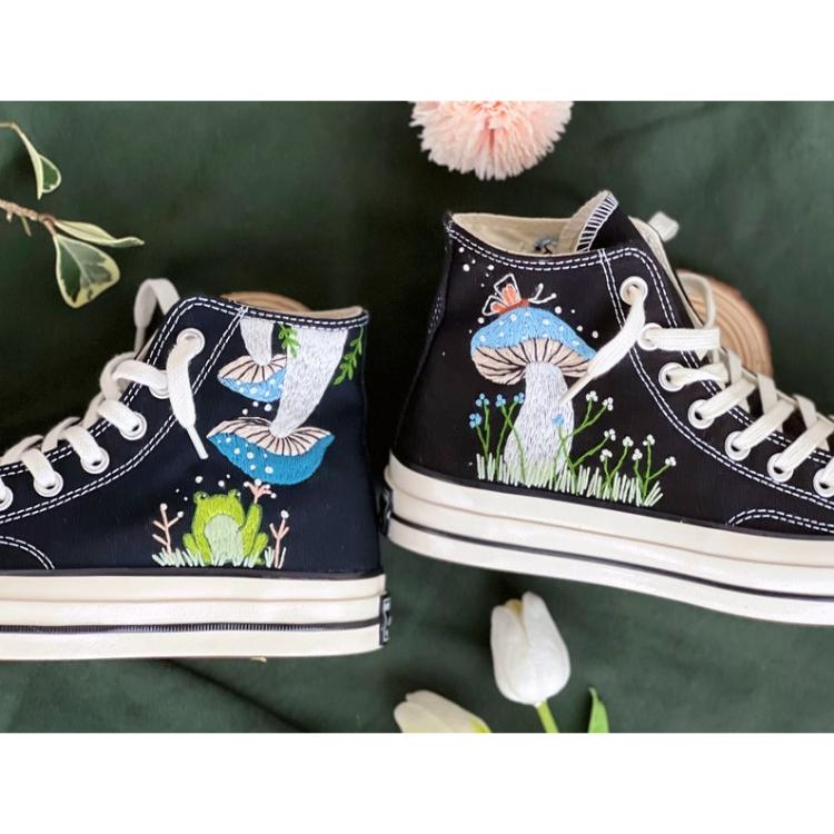 Embroidered Converse, Embroidered Blue Mushrooms