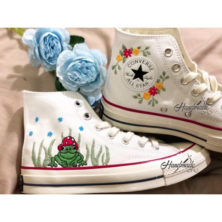 Flower Converse Handmade, Wedding Sneakers, Custom Embroidery Shoes