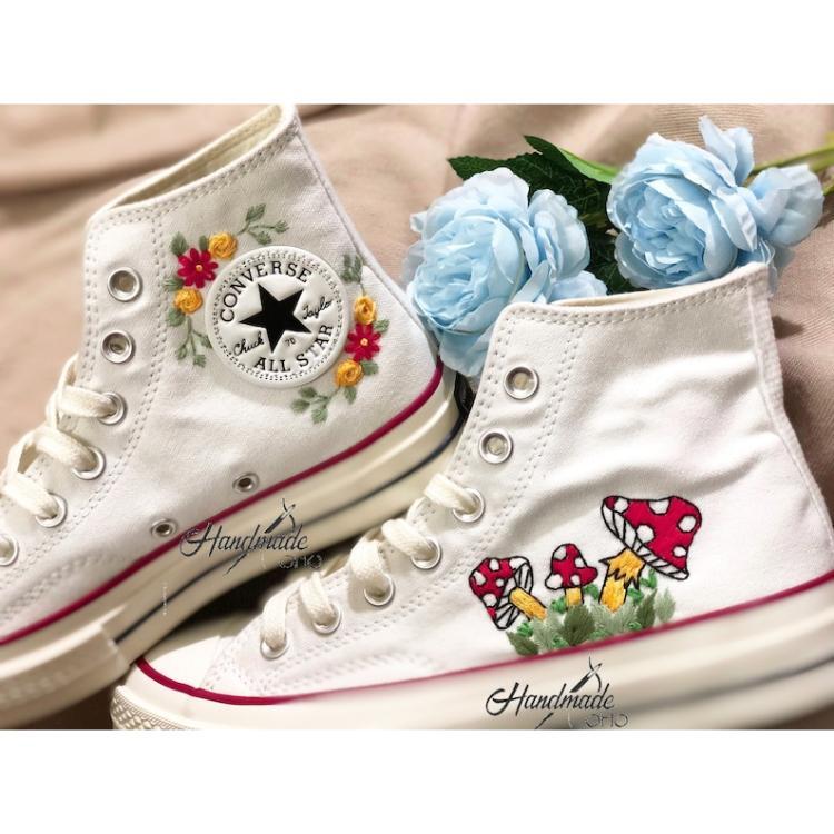 Flower Converse Handmade, Wedding Sneakers, Custom Embroidery Shoes