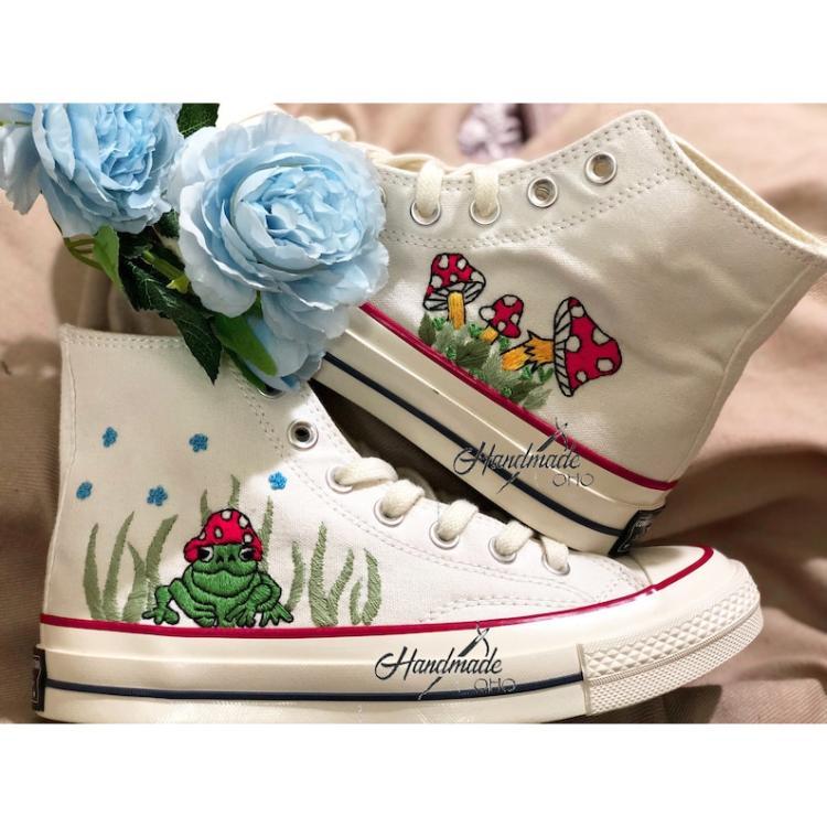 Flower Converse Handmade, Wedding Sneakers, Custom Embroidery Shoes