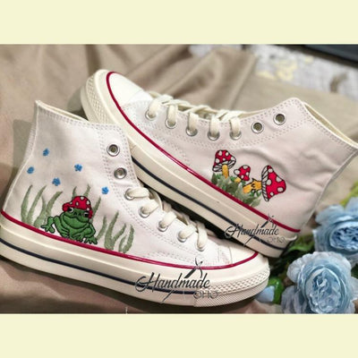 Flower Converse Handmade, Wedding Sneakers, Custom Embroidery Shoes