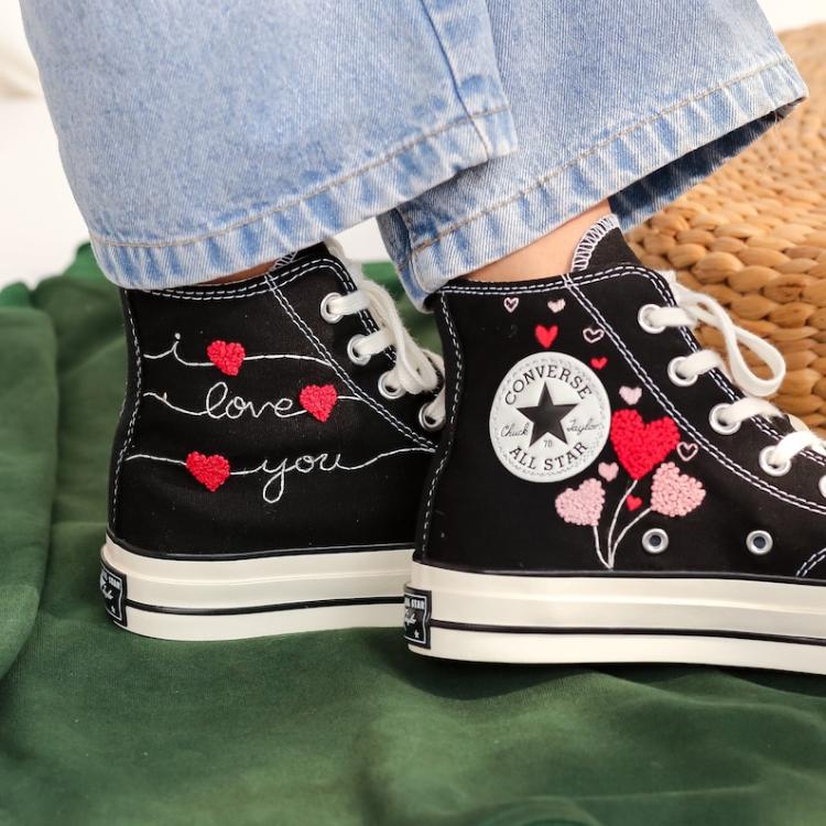 Custom Embroidered Converse, Heart Embroidered Converse Shoes