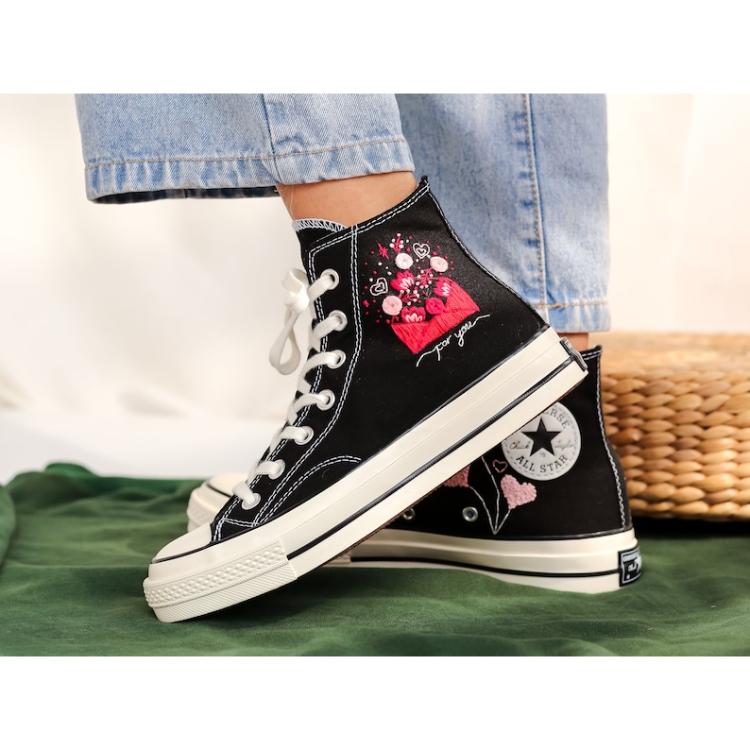 Custom Embroidered Converse, Heart Embroidered Converse Shoes