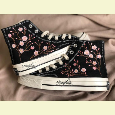 Flower Converse Handmade, Wedding Sneakers, Custom Embroidery Shoes