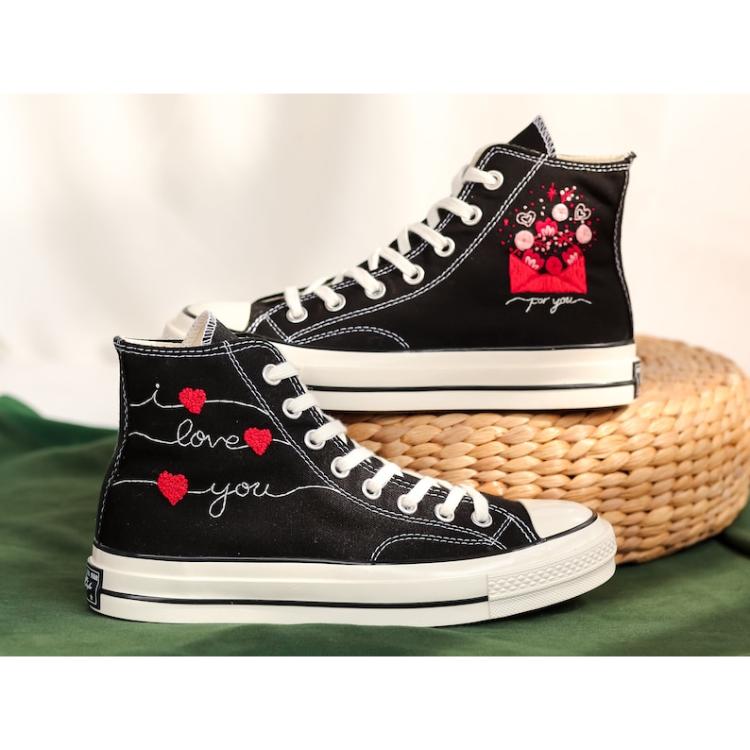 Custom Embroidered Converse, Heart Embroidered Converse Shoes