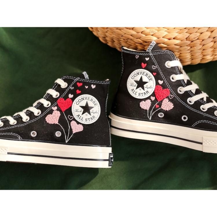 Custom Embroidered Converse, Heart Embroidered Converse Shoes