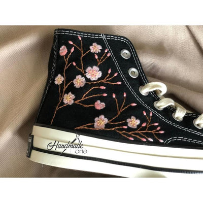 Flower Converse Handmade, Wedding Sneakers, Custom Embroidery Shoes