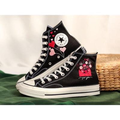 Custom Embroidered Converse, Heart Embroidered Converse Shoes