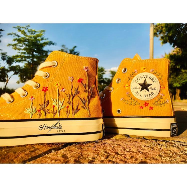 Flower Converse Handmade, Wedding Sneakers, Custom Embroidery Shoes