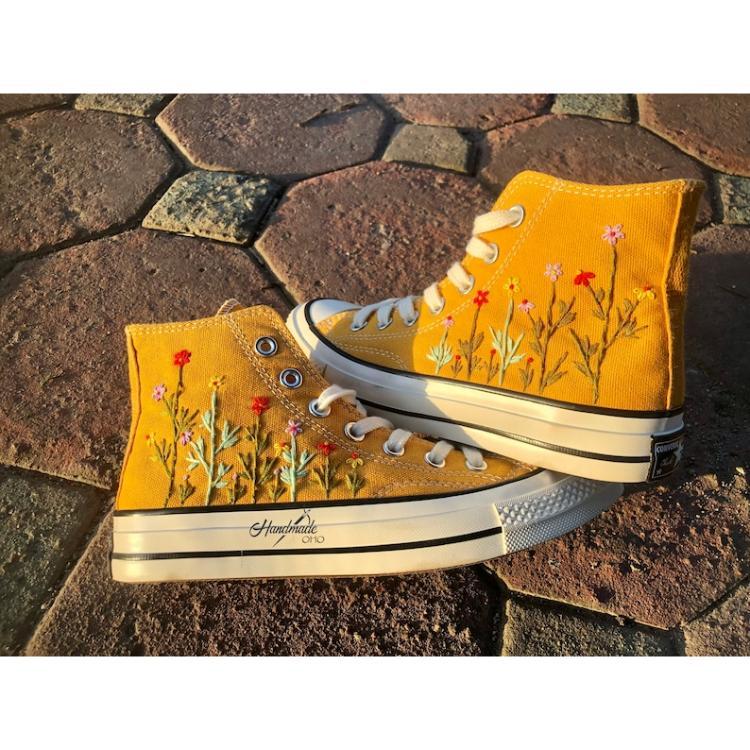 Flower Converse Handmade, Wedding Sneakers, Custom Embroidery Shoes