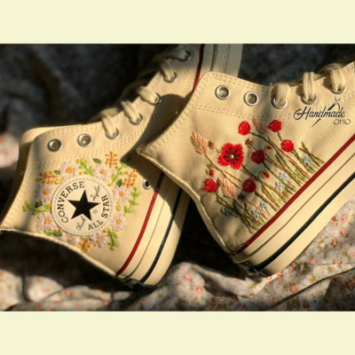 Flower Converse Handmade, Wedding Sneakers, Custom Embroidery Shoes