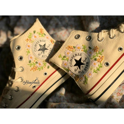 Flower Converse Handmade, Wedding Sneakers, Custom Embroidery Shoes