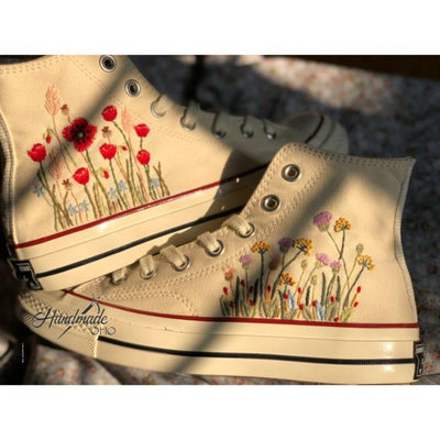 Flower Converse Handmade, Wedding Sneakers, Custom Embroidery Shoes