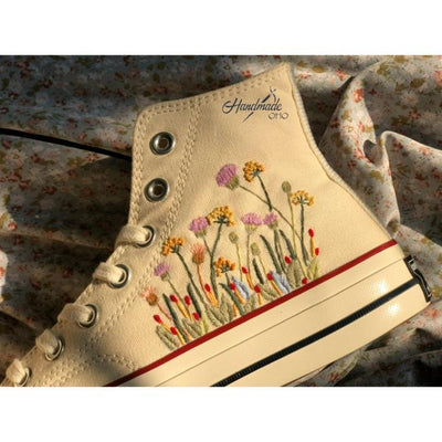 Flower Converse Handmade, Wedding Sneakers, Custom Embroidery Shoes